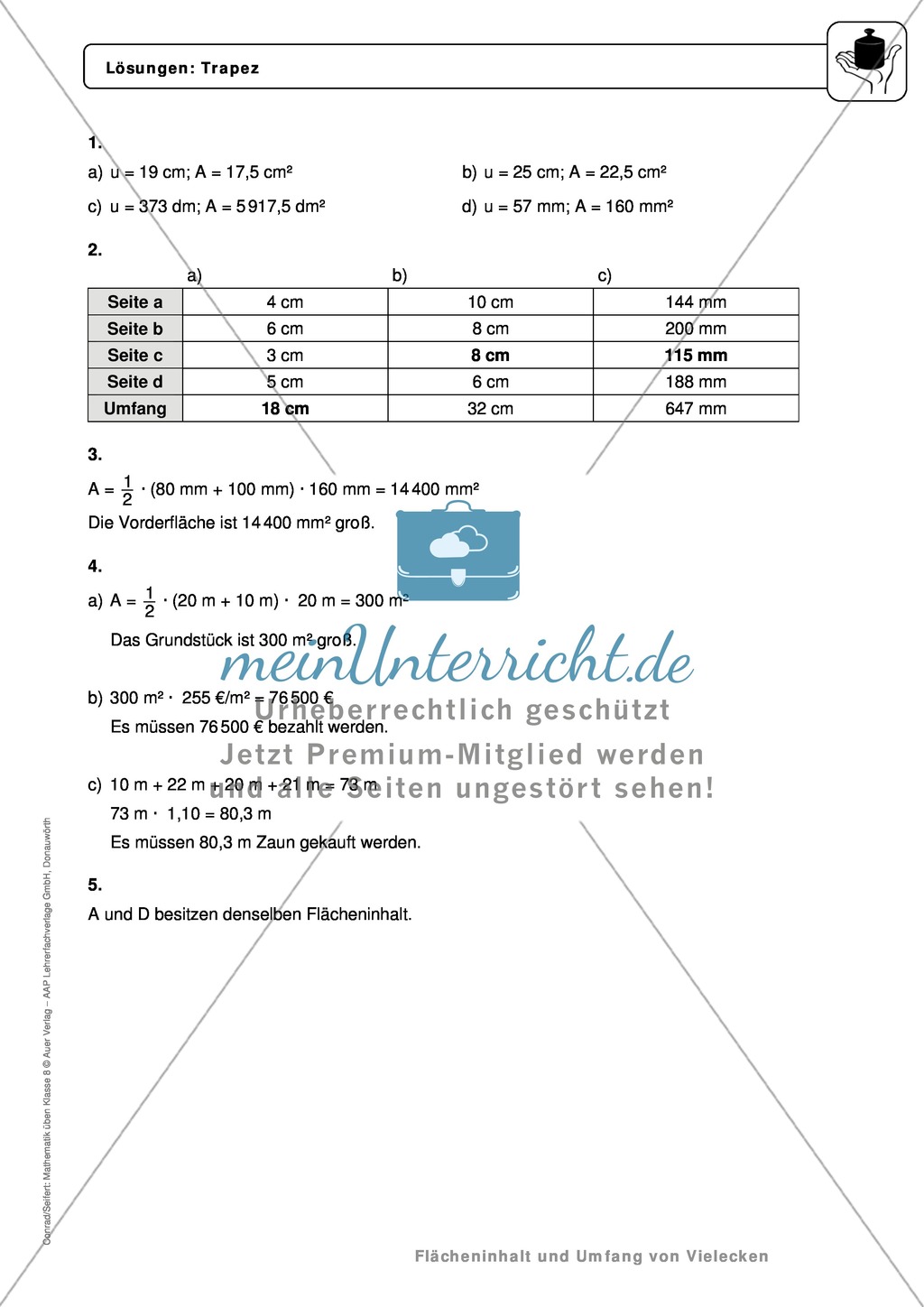 Umfang und Flächeninhalt eines Trapez Preview 4