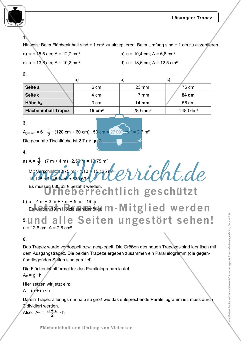 Umfang und Flächeninhalt eines Trapez Preview 5