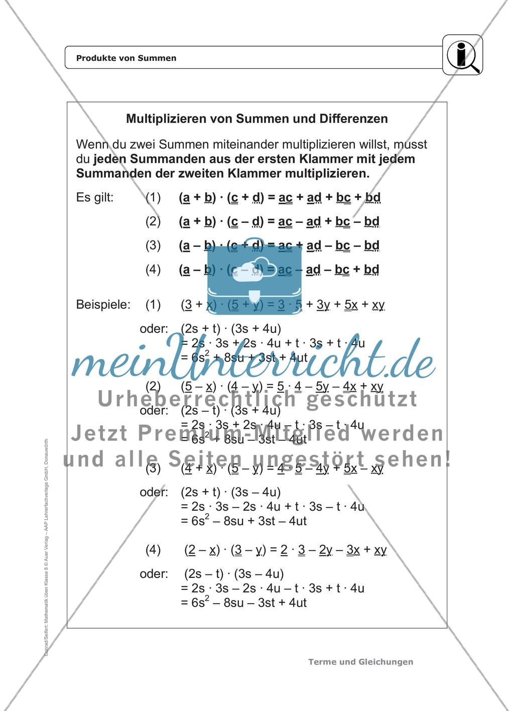 Multiplizieren von Summen und Differenzen - Das Distributivgesetz Preview 1
