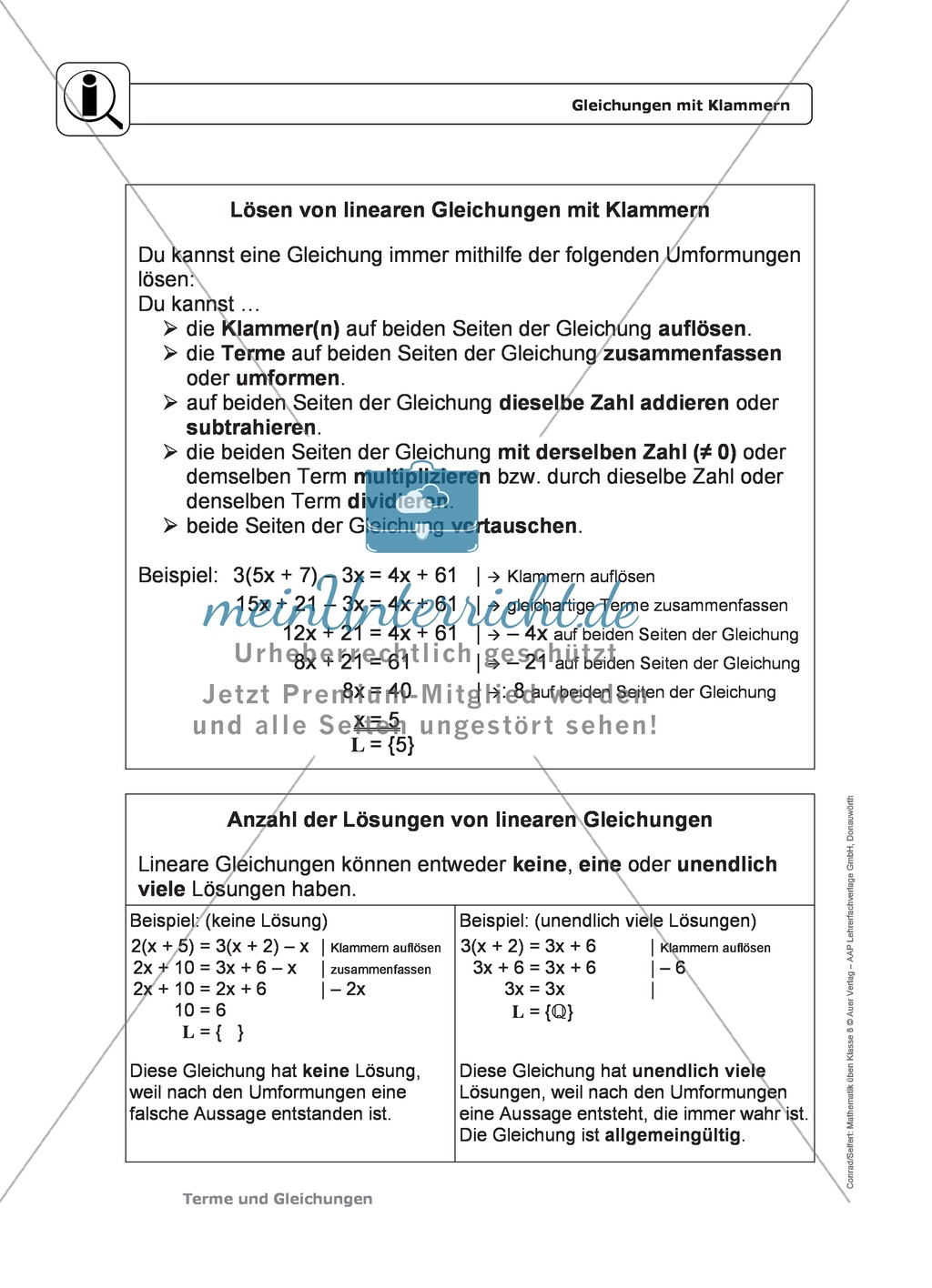 Lösen von linearen Gleichungen mit Klammern Preview 1