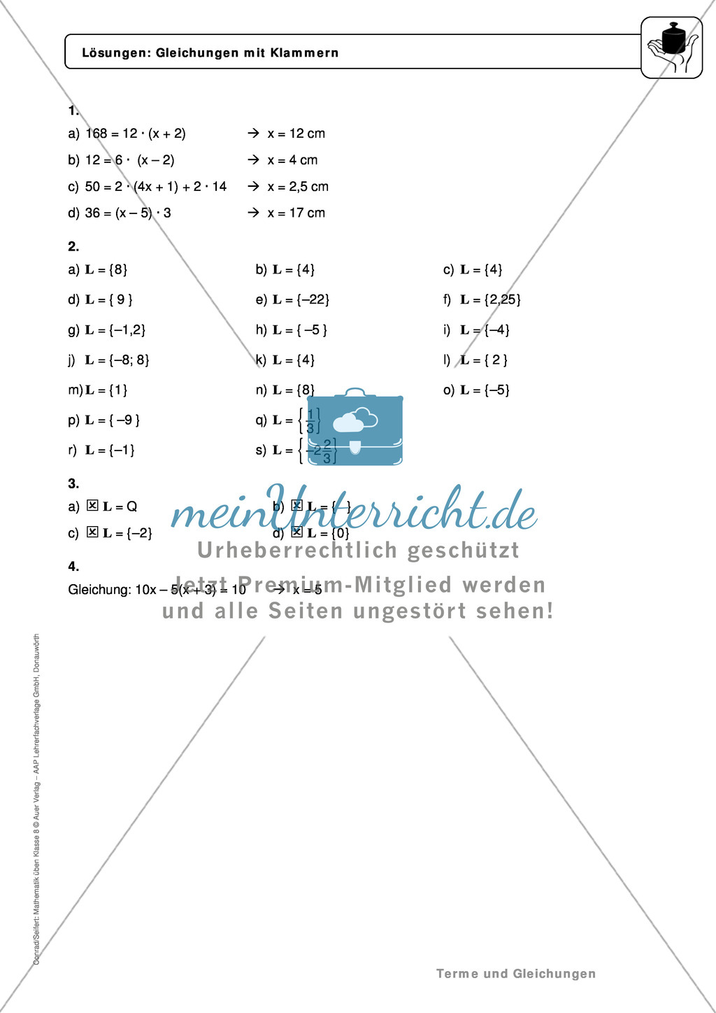 Lösen von linearen Gleichungen mit Klammern - meinUnterricht