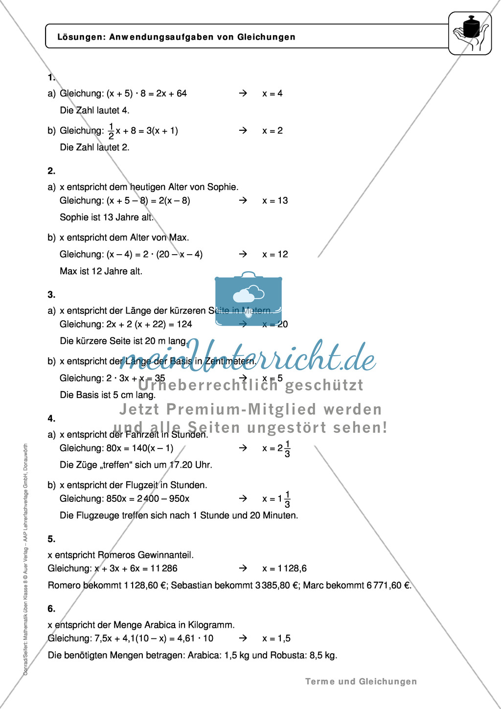 Anwendungsaufgaben und Textaufgaben von Gleichungen Preview 4