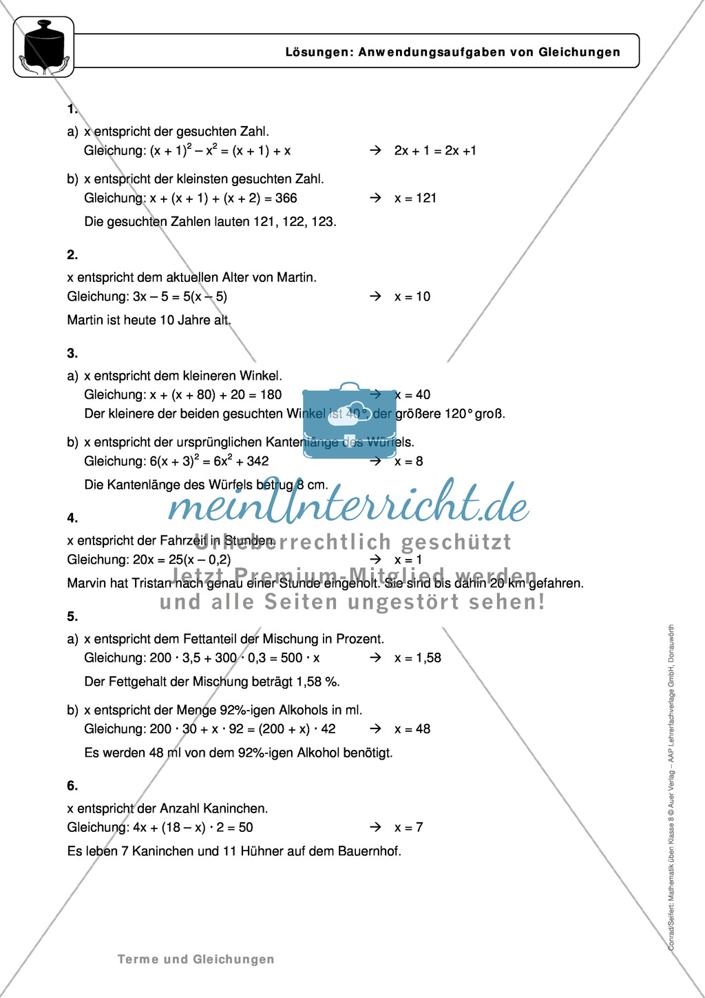 Anwendungsaufgaben und Textaufgaben von Gleichungen Preview 5