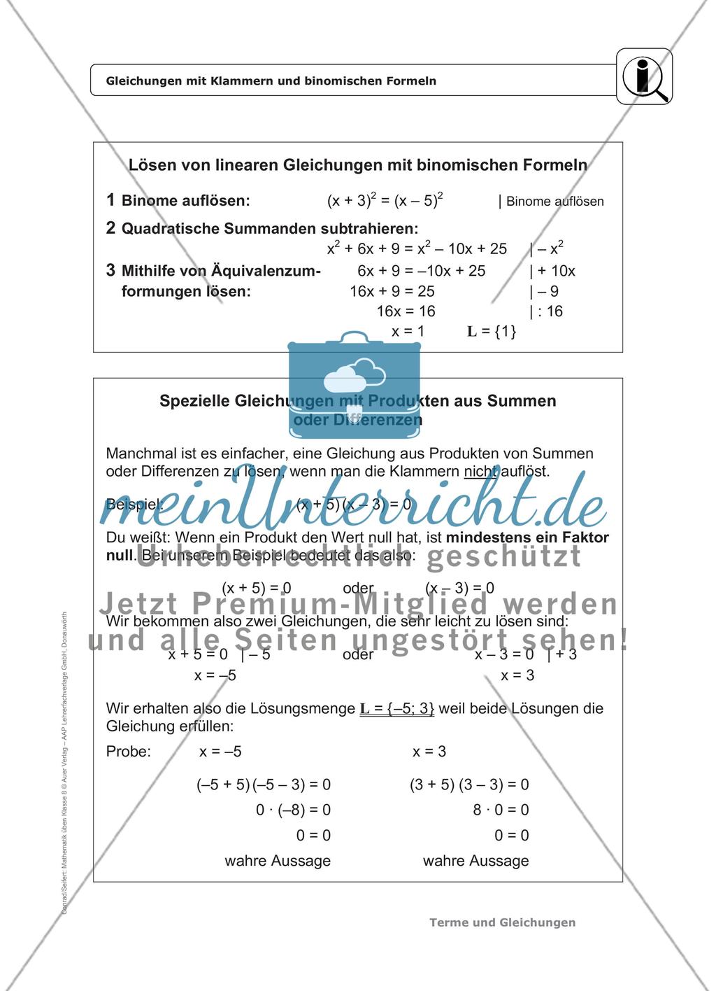 Gemischte Aufgaben zu linearen Gleichungen Preview 1