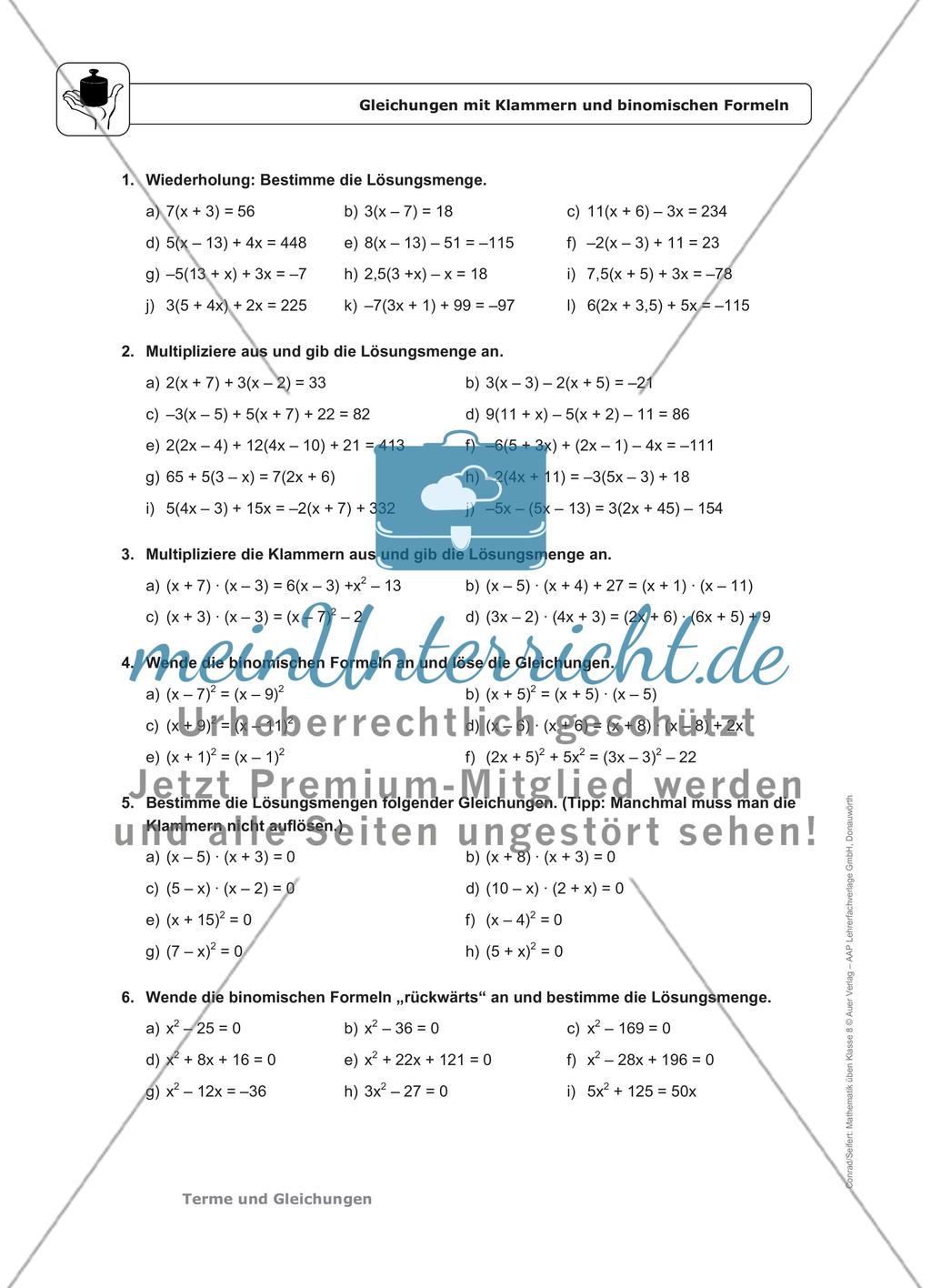 Gemischte Aufgaben zu linearen Gleichungen Preview 2