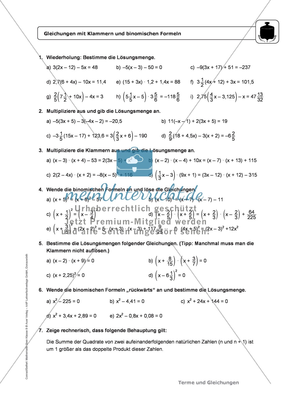 Gemischte Aufgaben zu linearen Gleichungen Preview 3