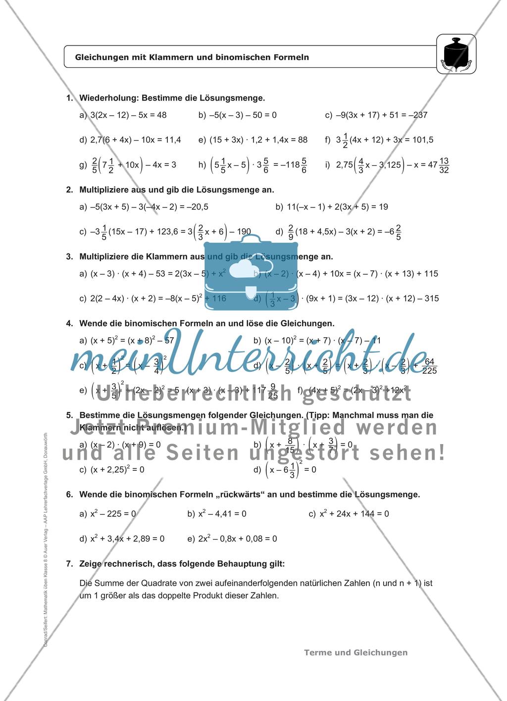 Gemischte Aufgaben zu linearen Gleichungen Preview 3