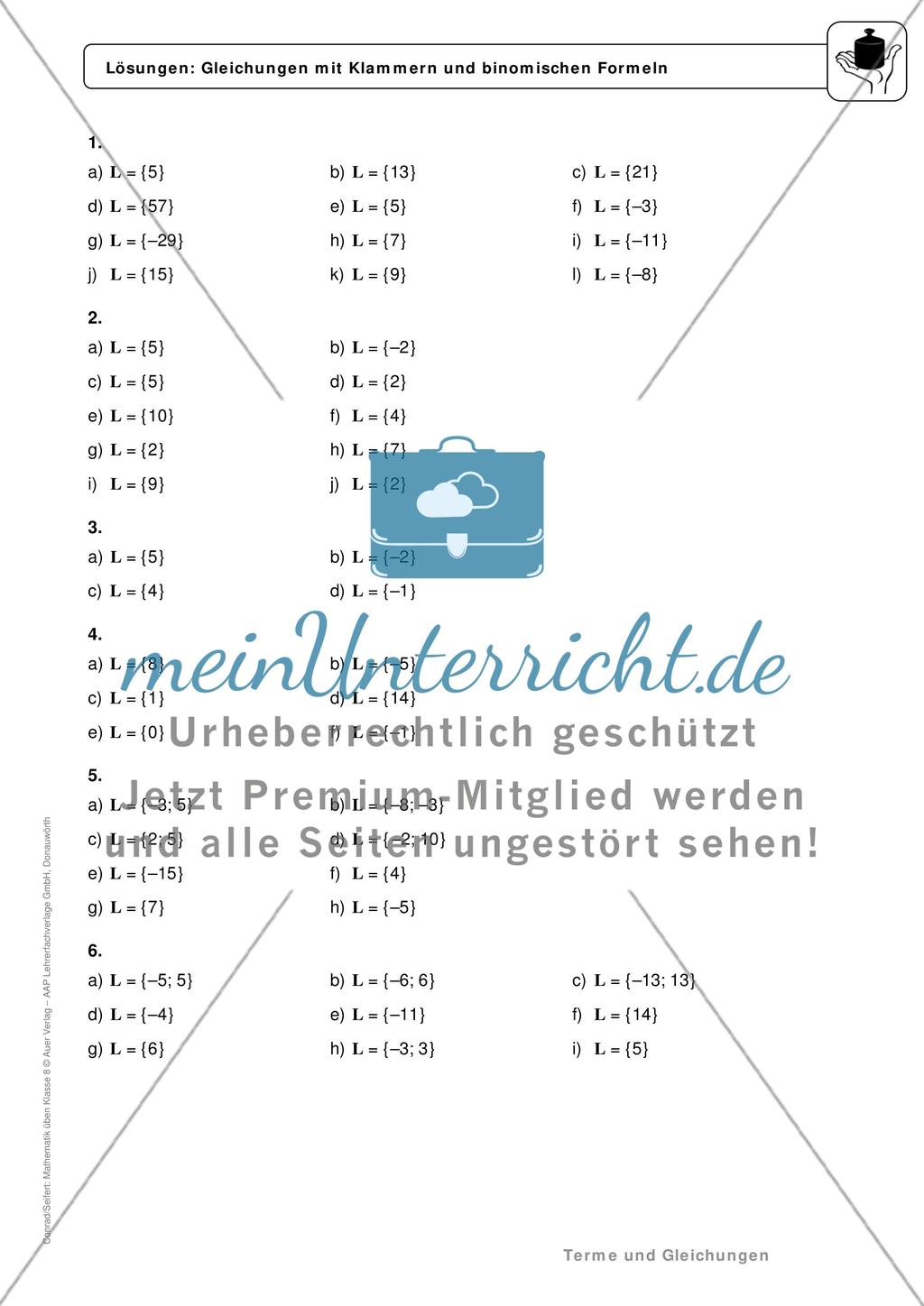 Gemischte Aufgaben zu linearen Gleichungen Preview 4