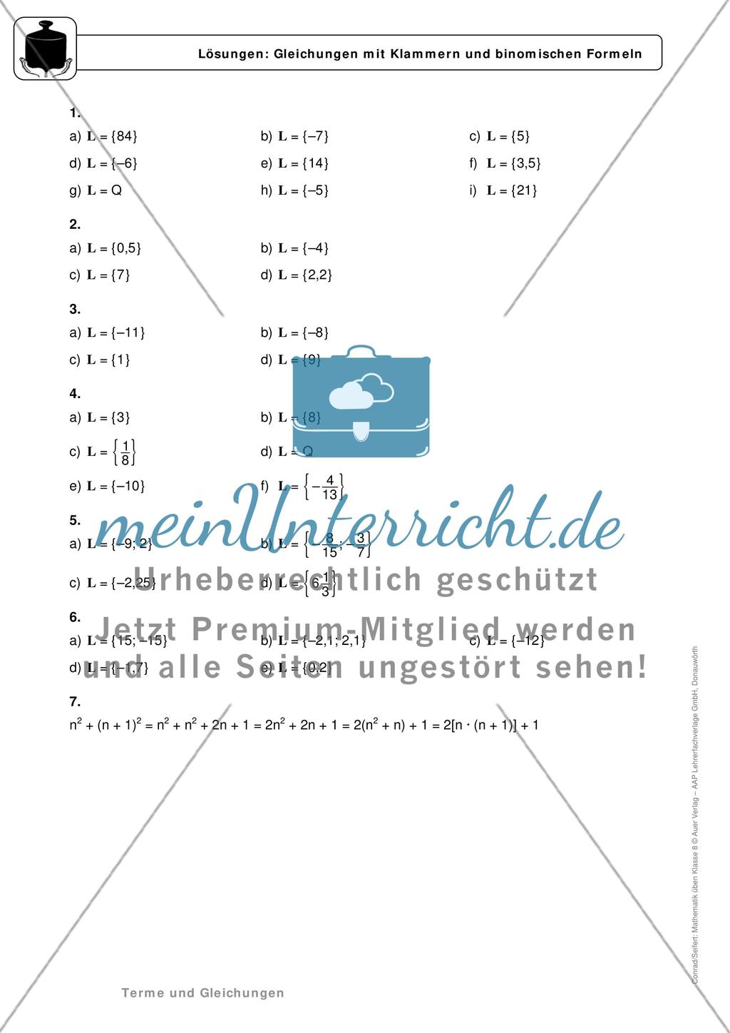 Gemischte Aufgaben zu linearen Gleichungen Preview 5