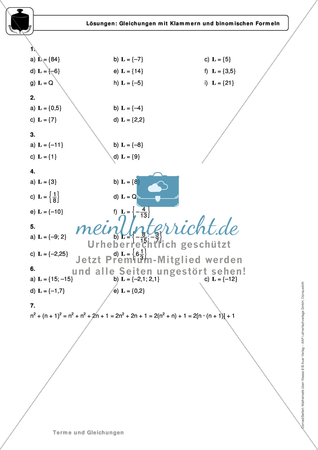 Gemischte Aufgaben zu linearen Gleichungen Preview 5