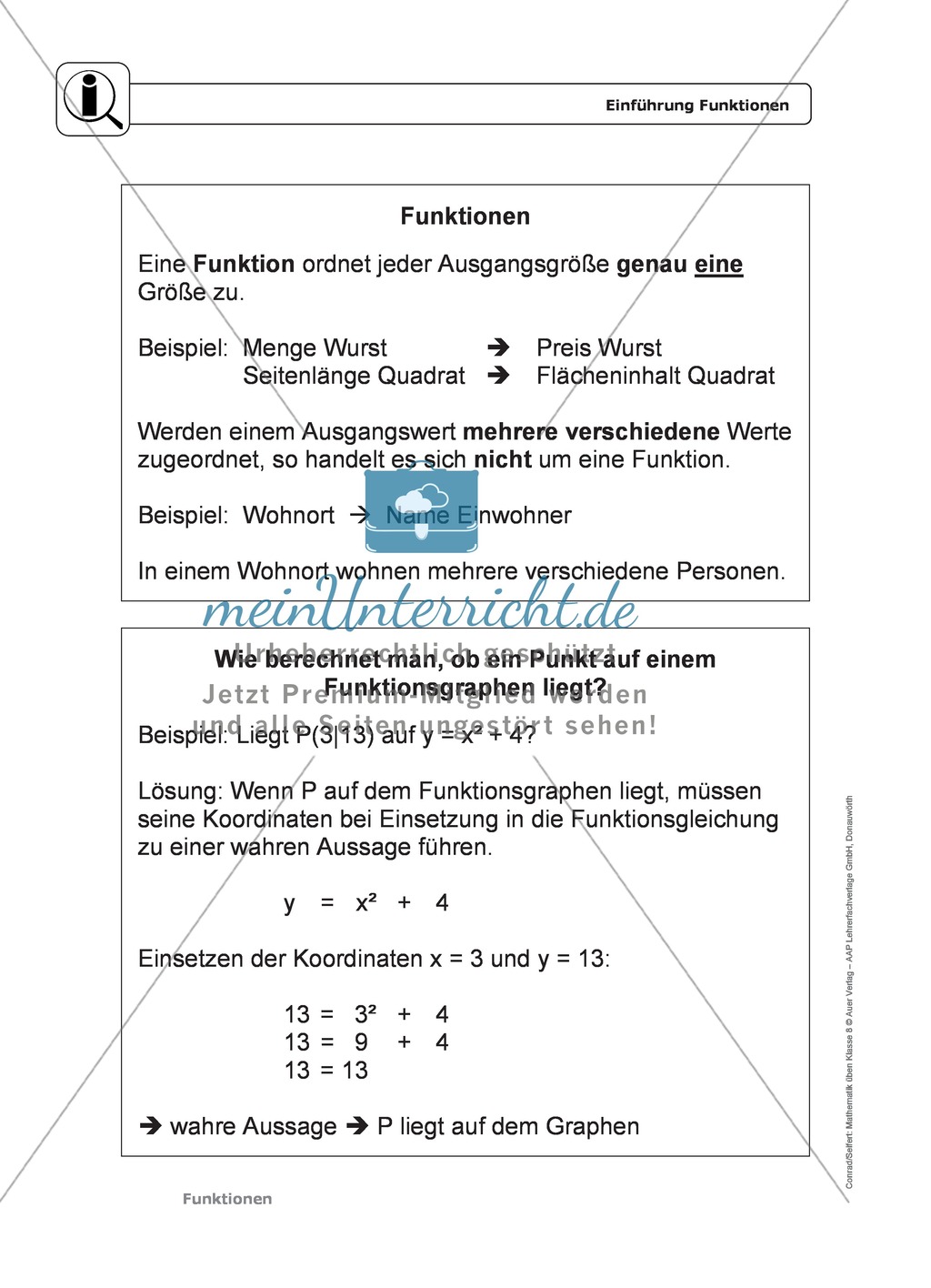 Funktionen: Grundlagen / Eigenschaften von Funktionen - Infotext + Aufgaben + Lösungen Preview 1