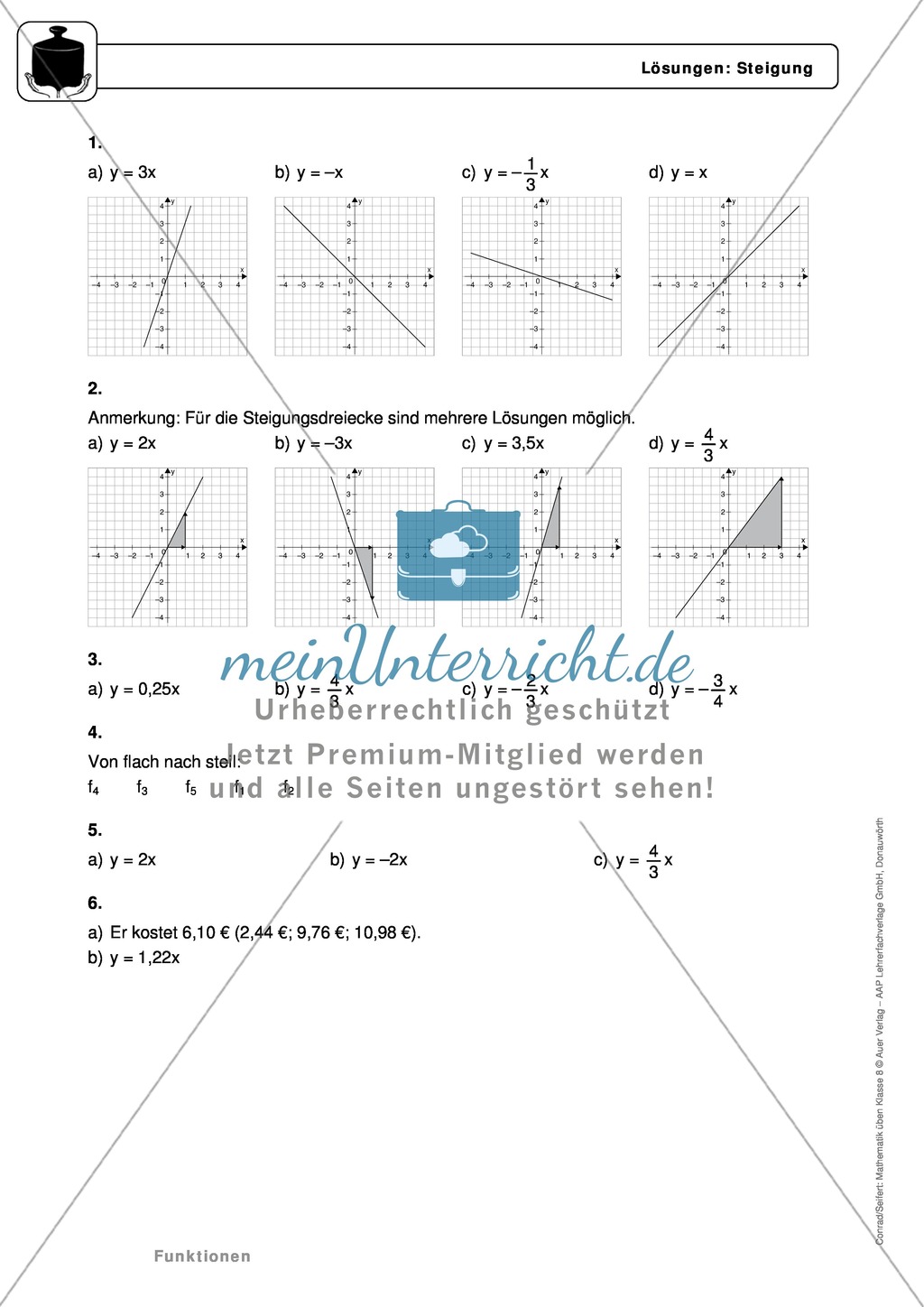 Funktionen: Eigenschaften und Steigung von proportionalen Funktionen - Infotexte + Aufgaben + Lösungen Preview 10