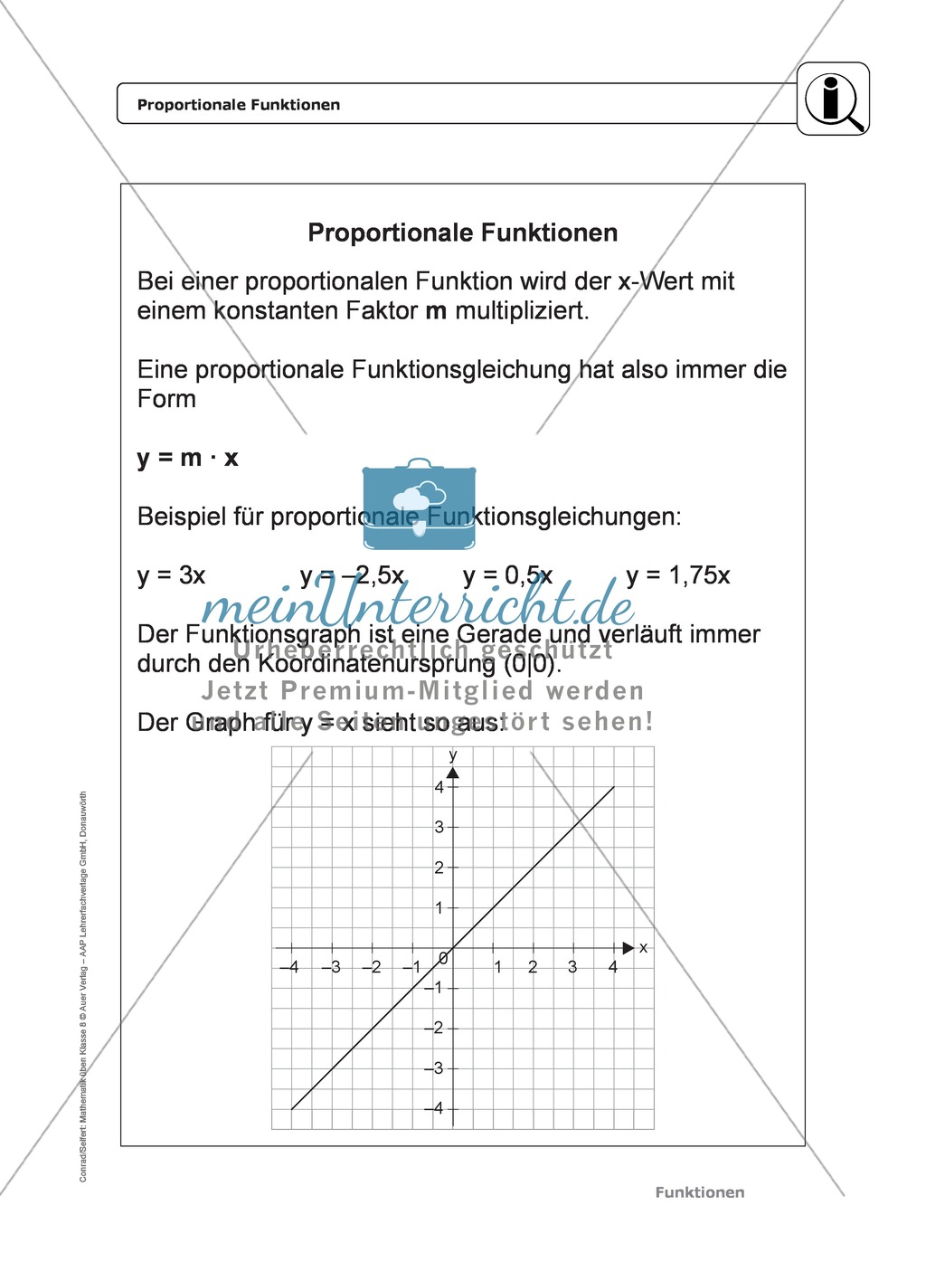 Funktionen: Eigenschaften und Steigung von proportionalen Funktionen - Infotexte + Aufgaben + Lösungen Preview 1