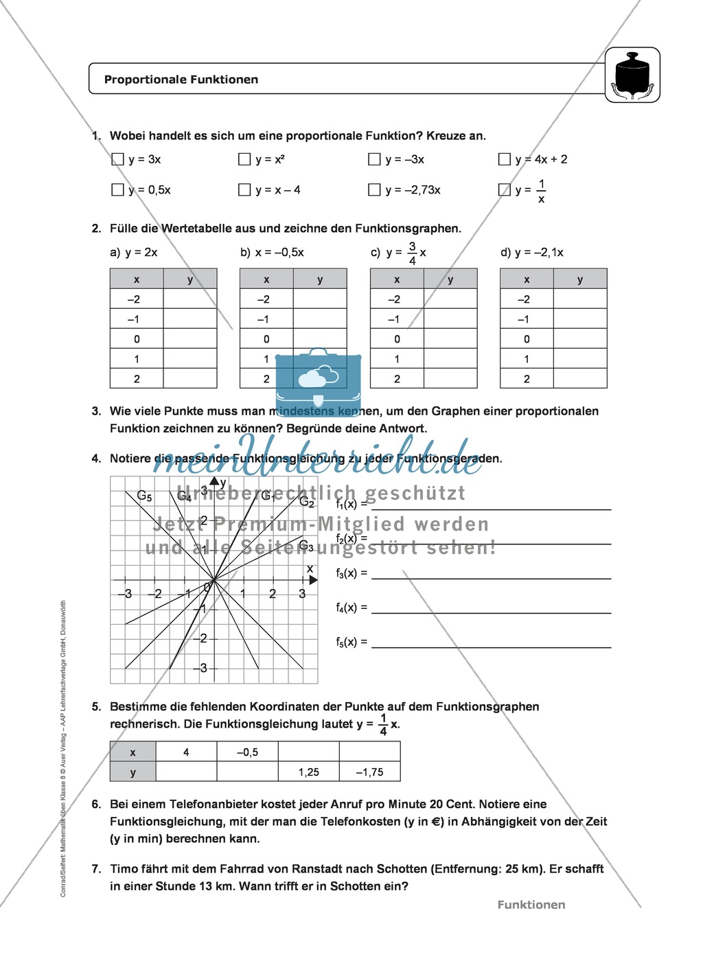 Funktionen: Eigenschaften und Steigung von proportionalen Funktionen - Infotexte + Aufgaben + Lösungen Preview 3