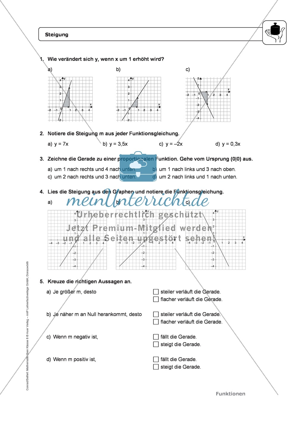 Funktionen: Eigenschaften und Steigung von proportionalen Funktionen - Infotexte + Aufgaben + Lösungen Preview 5