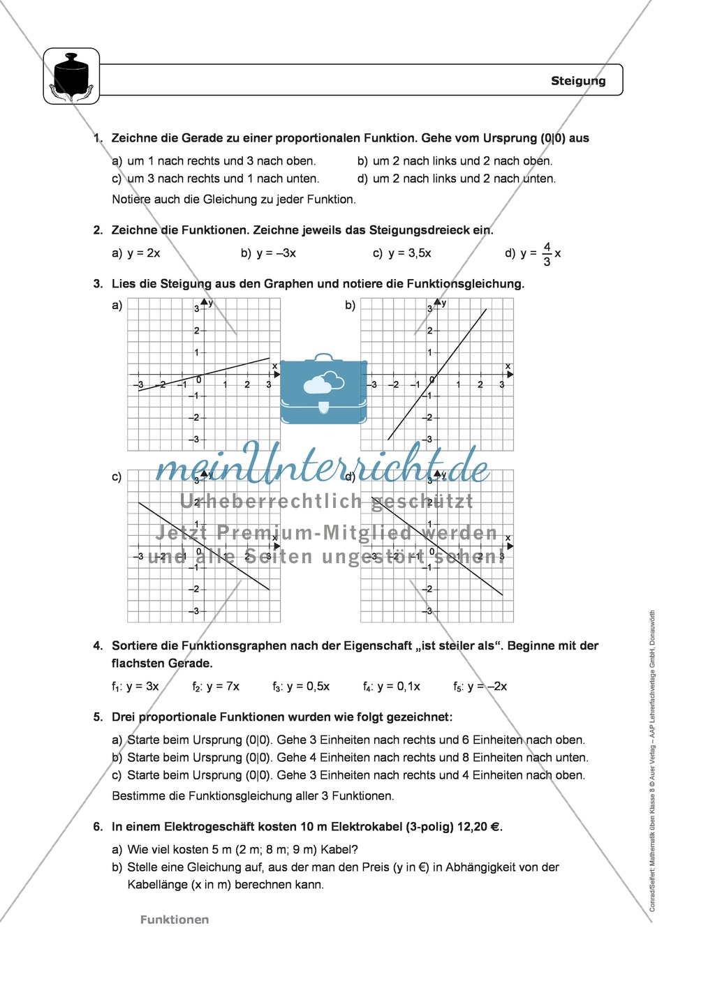 Funktionen: Eigenschaften und Steigung von proportionalen Funktionen - Infotexte + Aufgaben + Lösungen Preview 6