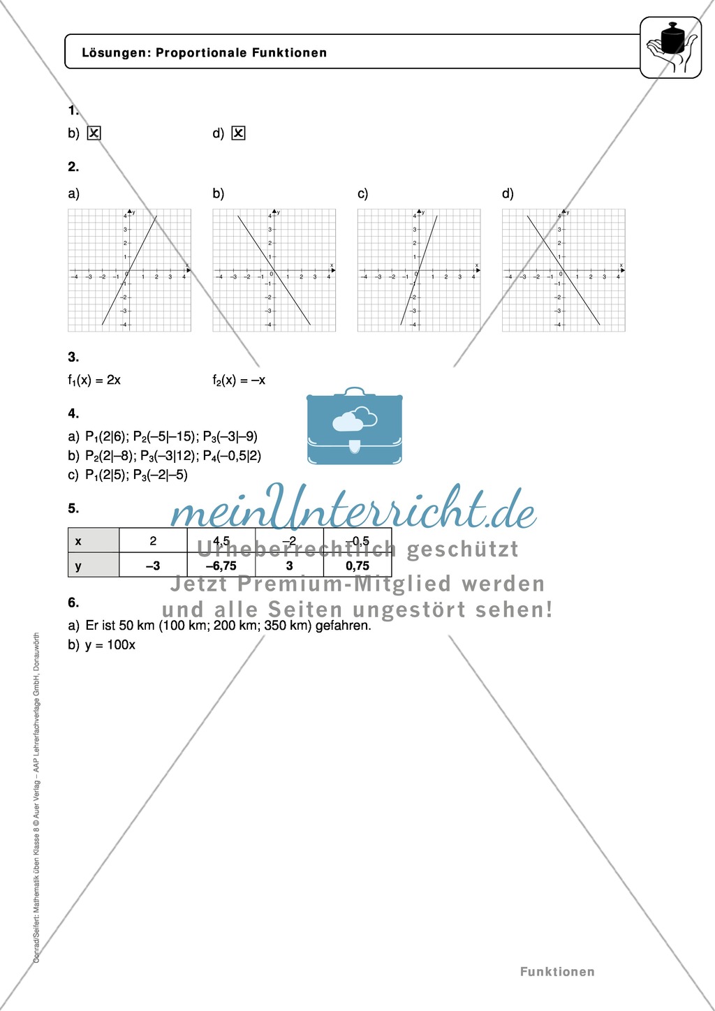 Funktionen: Eigenschaften und Steigung von proportionalen Funktionen - Infotexte + Aufgaben + Lösungen Preview 7