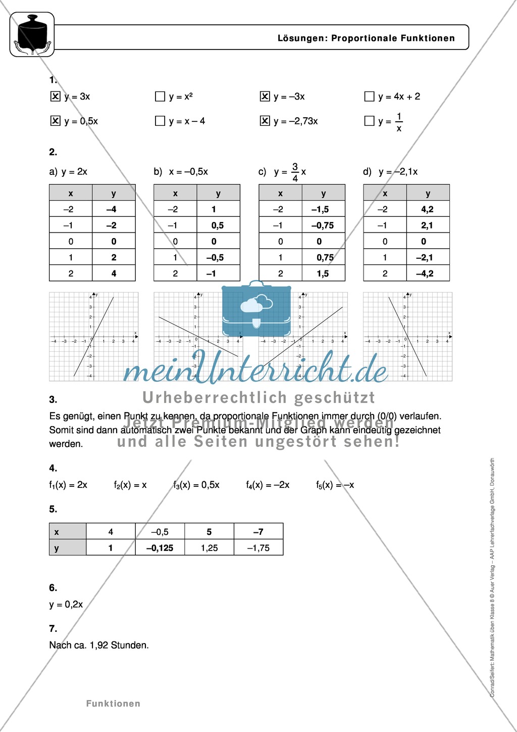Funktionen: Eigenschaften und Steigung von proportionalen Funktionen - Infotexte + Aufgaben + Lösungen Preview 8
