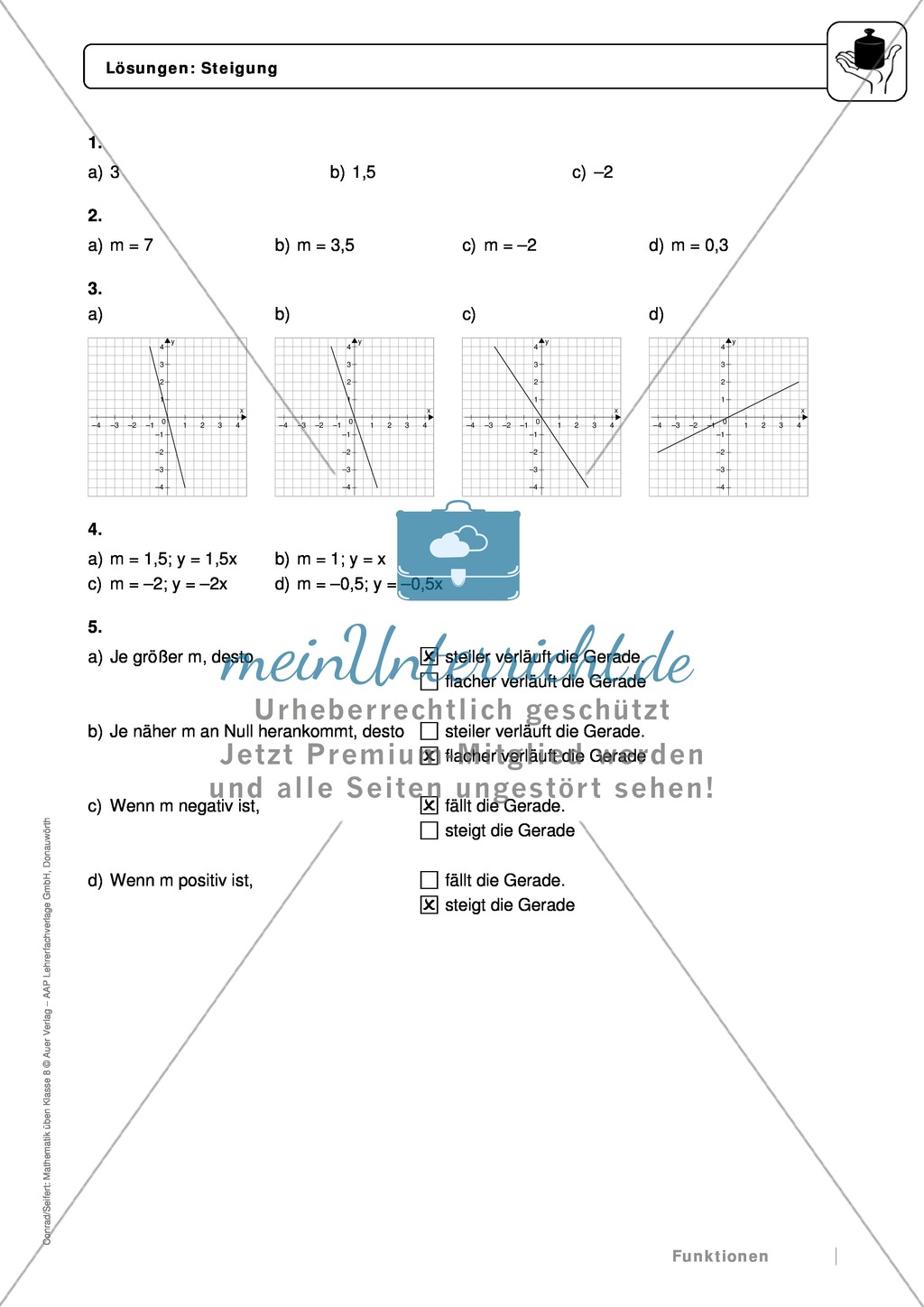 Funktionen: Eigenschaften und Steigung von proportionalen Funktionen - Infotexte + Aufgaben + Lösungen Preview 9