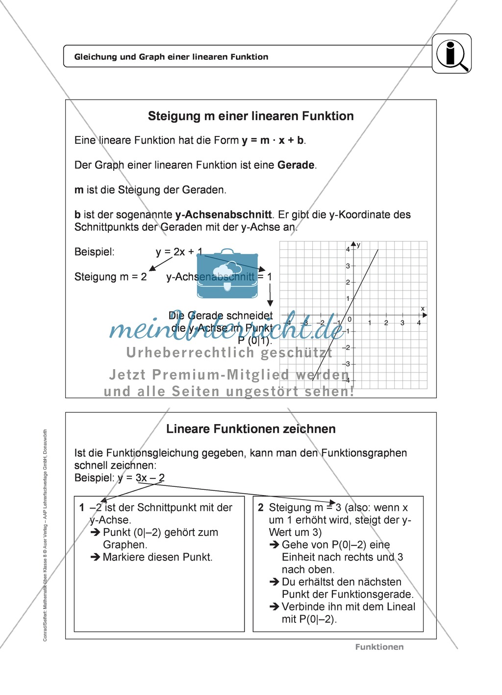Funktionen: Steigung von linearen Funktionen - Infotext + Aufgaben + Lösungen Preview 1