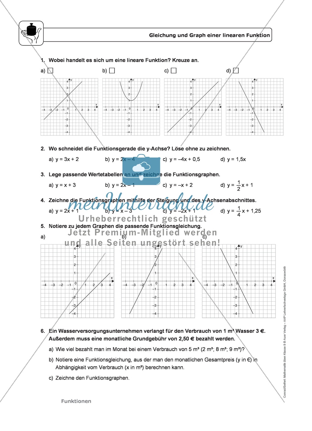 Funktionen: Steigung von linearen Funktionen - Infotext + Aufgaben + Lösungen Preview 2