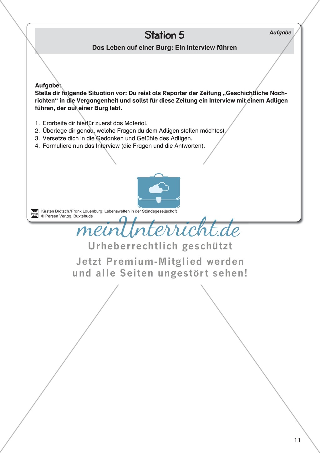 Das Leben auf einer mittelalterlichen Burg: Ein Interview führen. Lernstation Preview 1