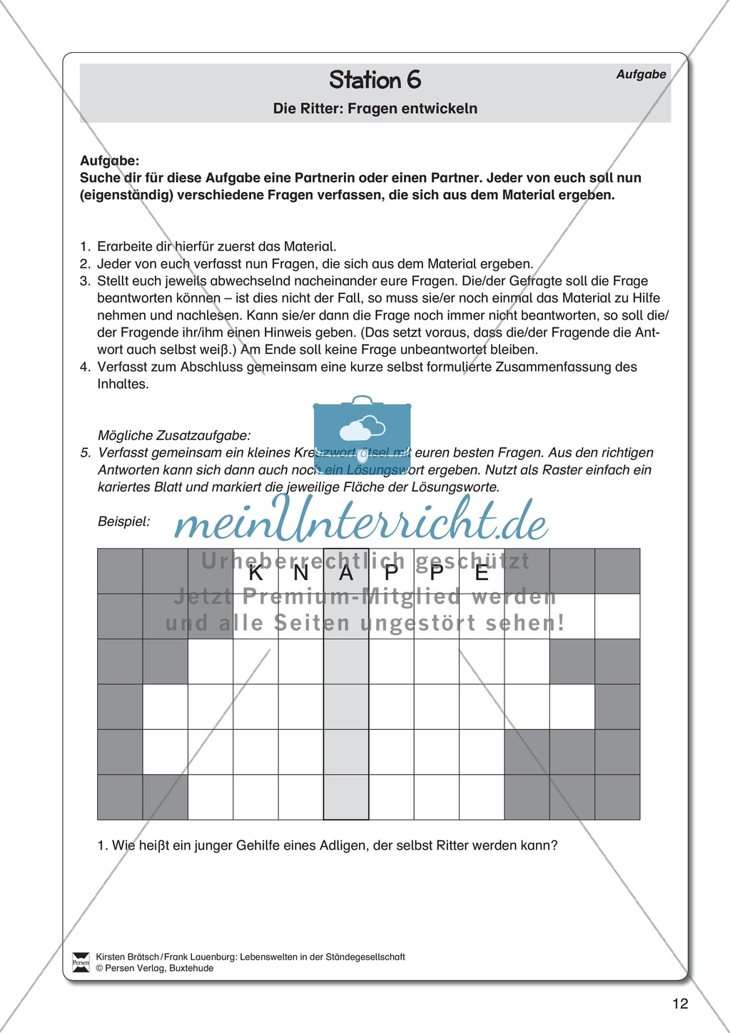 Die Ritter im Mittelalter: Fragen entwickeln. Lernstation Preview 1
