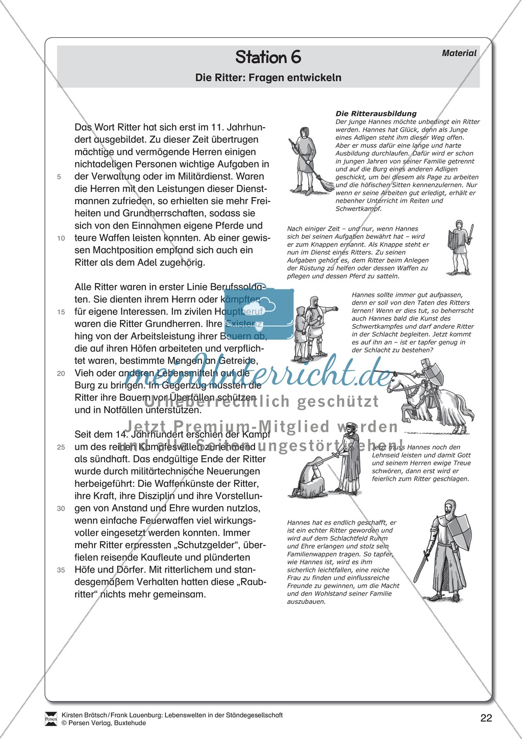 Die Ritter im Mittelalter: Fragen entwickeln. Lernstation Preview 2