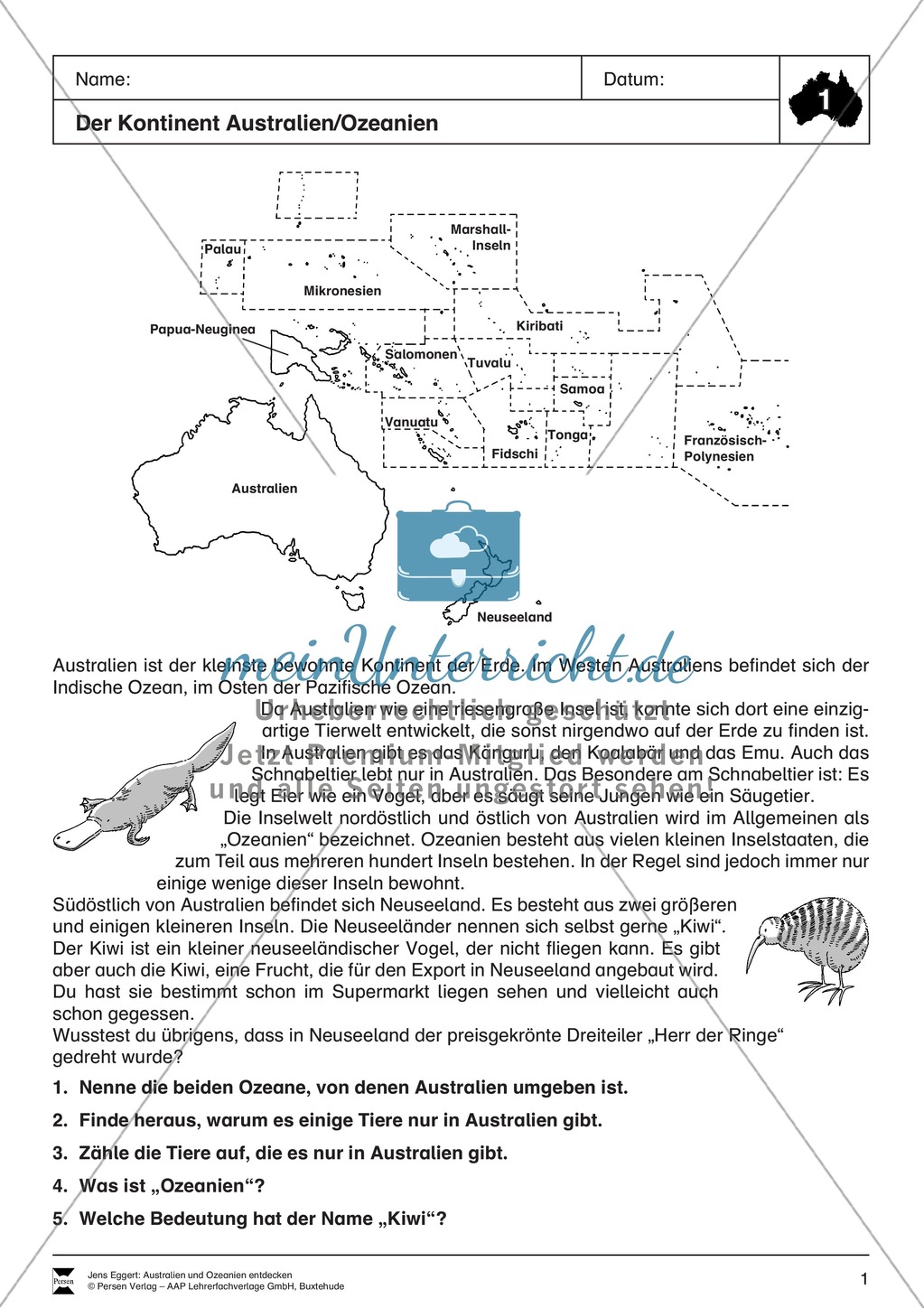 Der Kontinent Australien/Ozeanien: Überblick Preview 1
