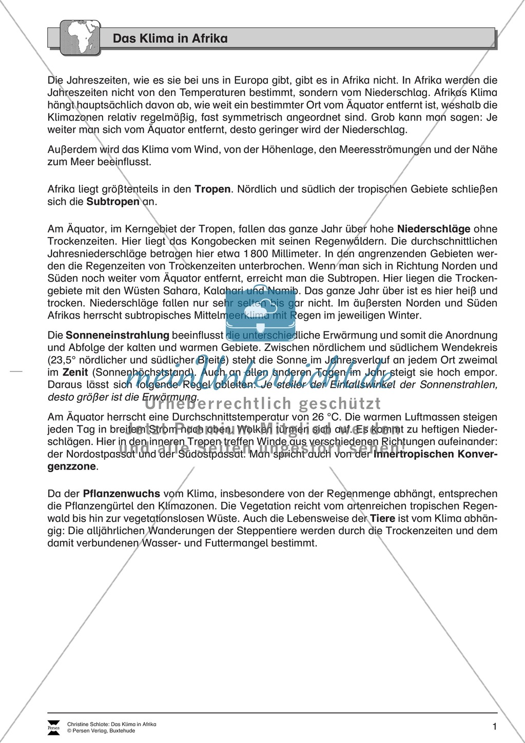 Das Klima in Afrika: Klimazonen + Klimadiagramme + Vegetation Preview 1