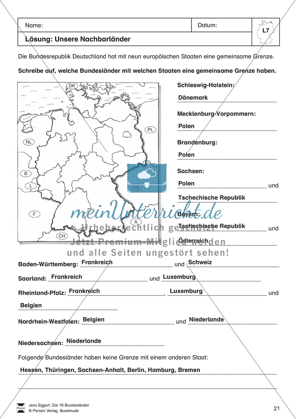 Die 16 Bundesländer: Basisdaten + Landeswappen + Nachbarländer Preview 11