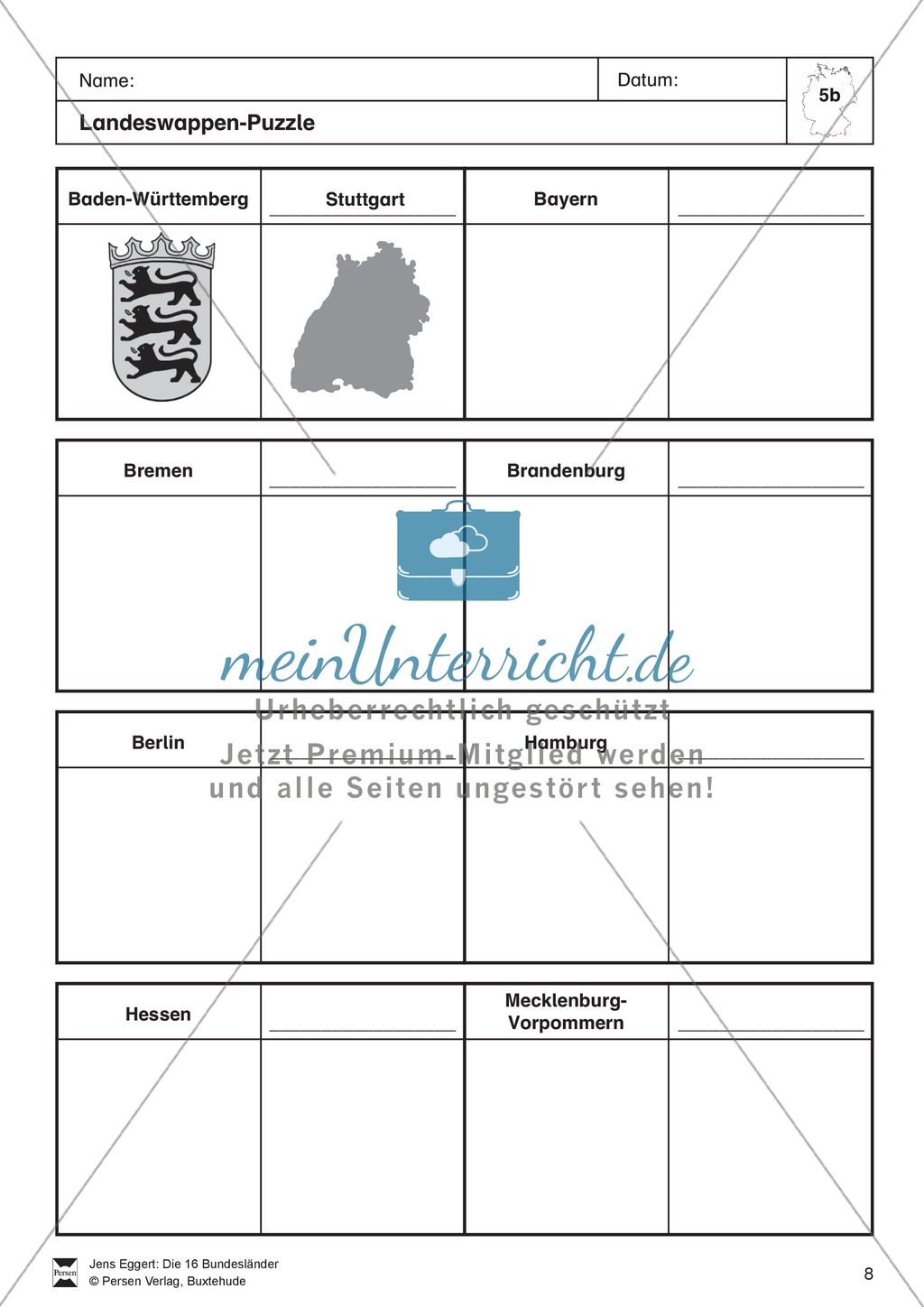 Die 16 Bundesländer: Basisdaten + Landeswappen + Nachbarländer Preview 5