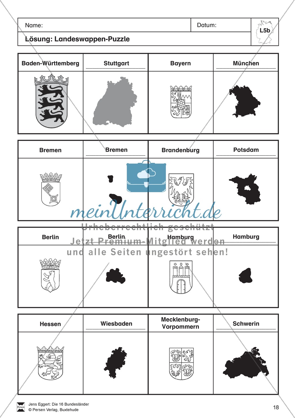 Die 16 Bundesländer: Basisdaten + Landeswappen + Nachbarländer Preview 8