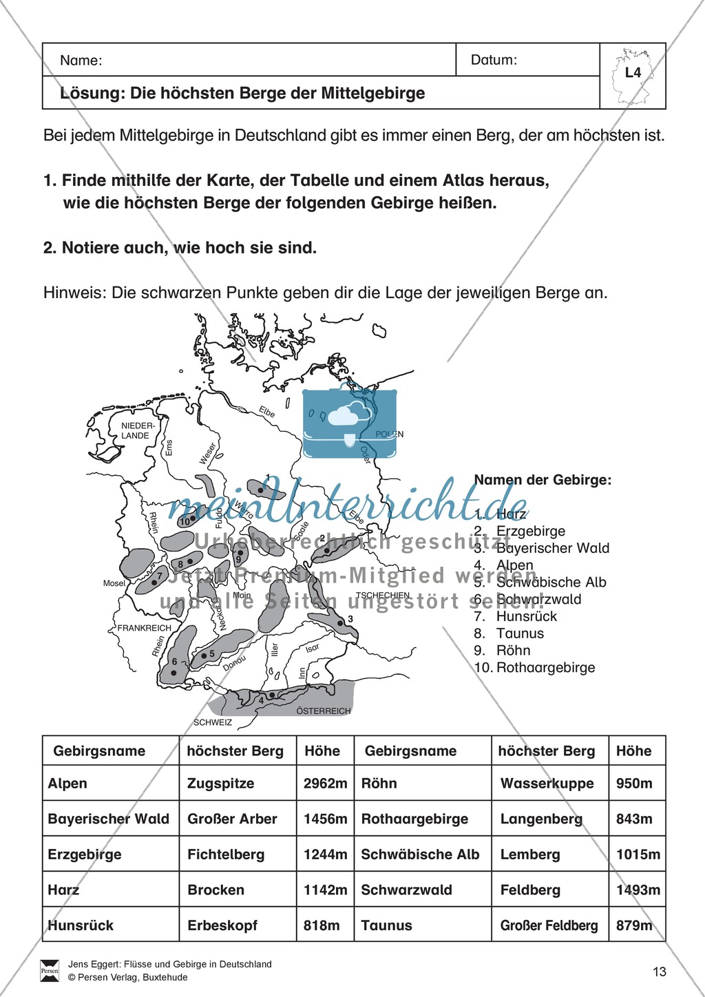 Arbeit mit Atlanten: Landschaftsformen, Flüsse und Gebirge in Deutschland Preview 13
