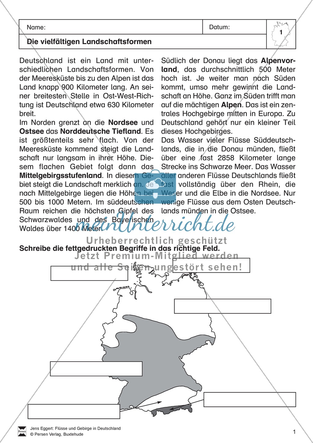 Arbeit mit Atlanten: Landschaftsformen, Flüsse und Gebirge in Deutschland Preview 1