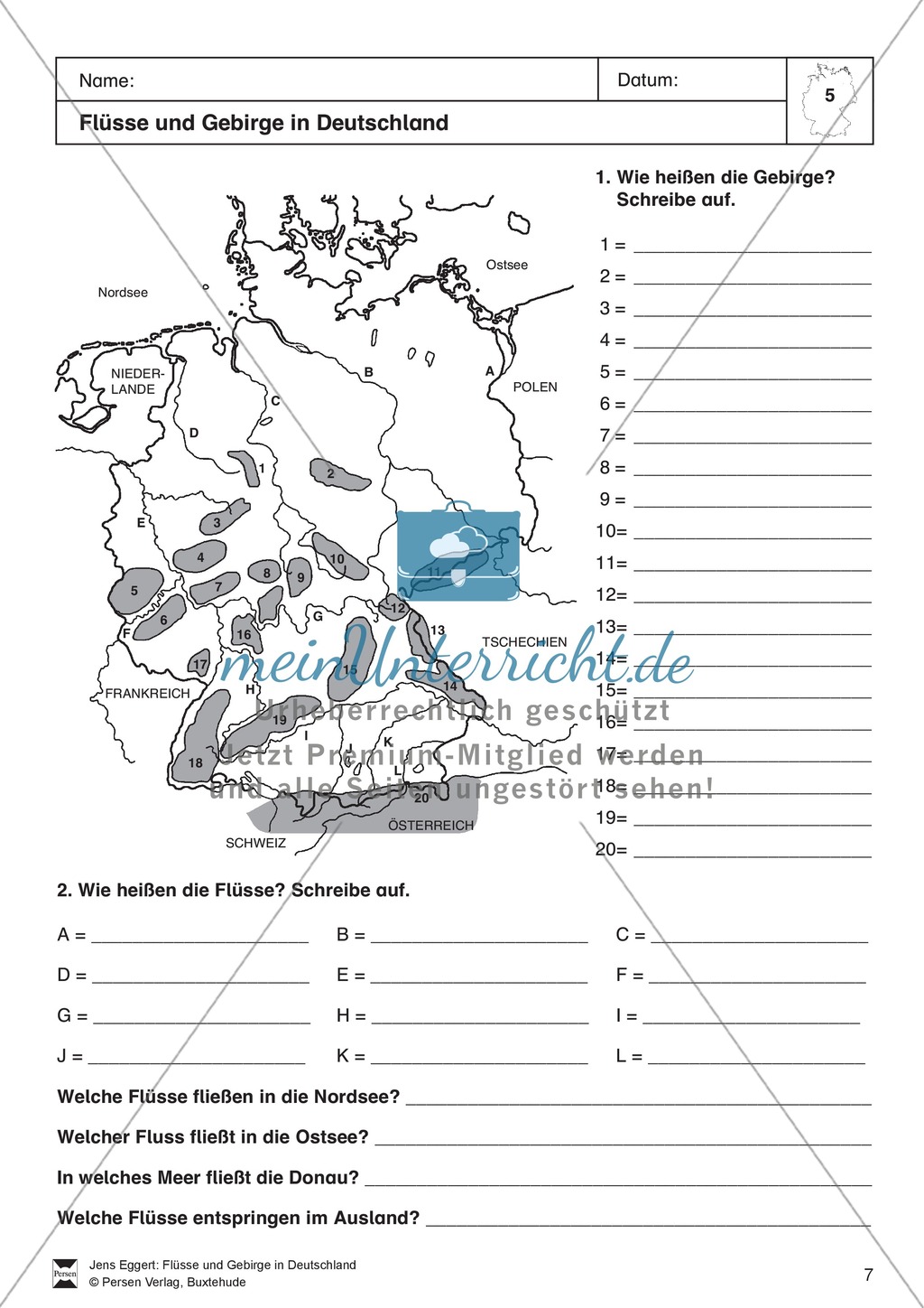 Arbeit mit Atlanten: Landschaftsformen, Flüsse und Gebirge in Deutschland Preview 7