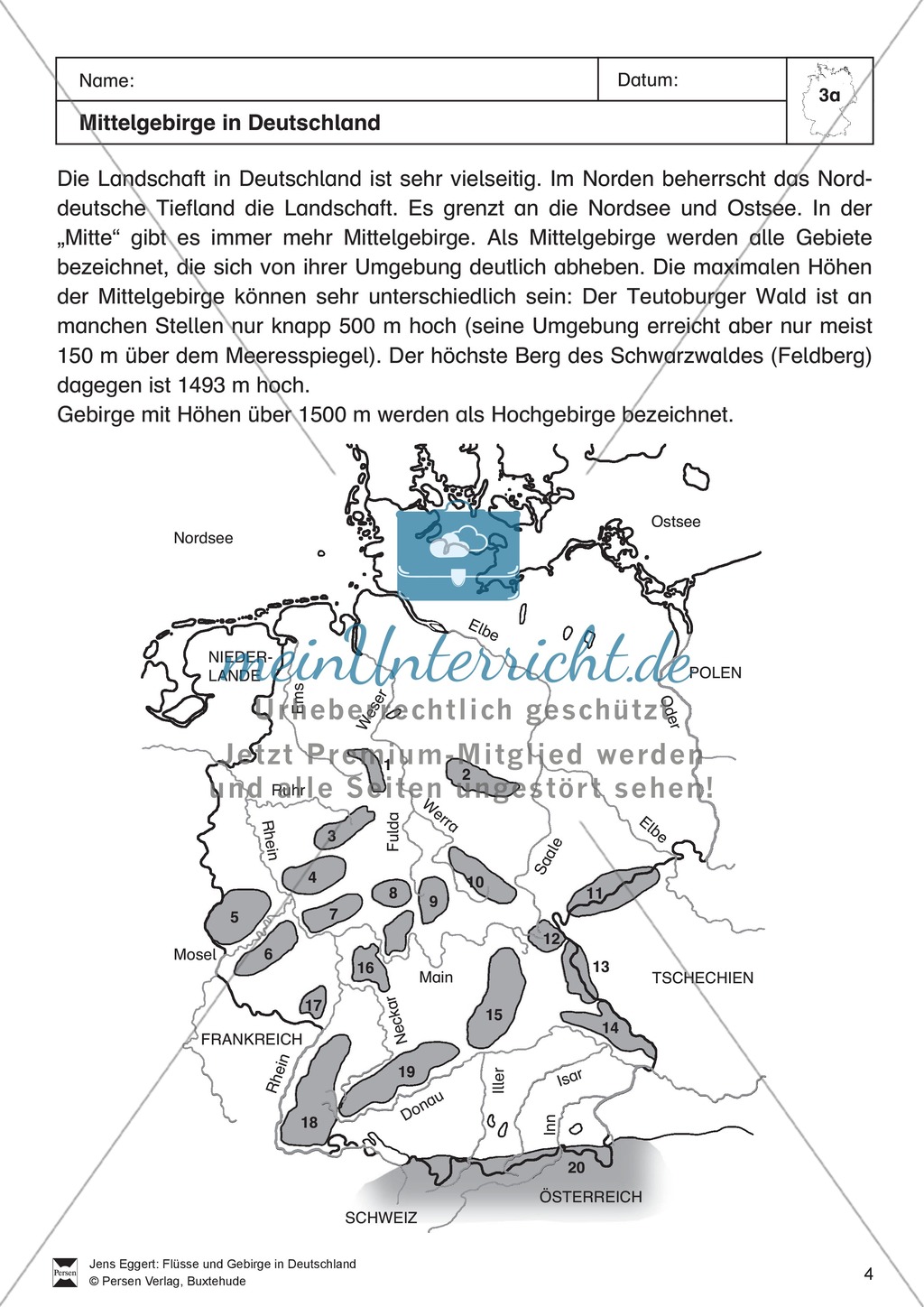 Arbeit mit Atlanten: Mittelgebirge in Deutschland Preview 1