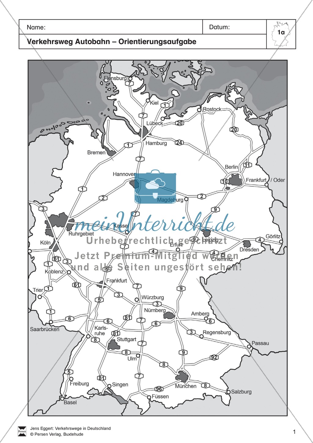 Verkehrswege in Deutschland: Autobahnen + Flughäfen - Räumliche Ausdehnung + Verteilung Preview 1