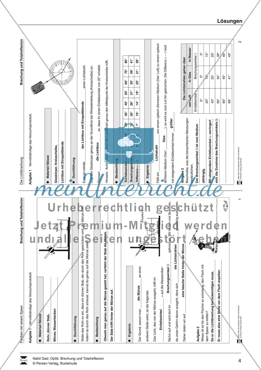 Optik - Brechung und Totelreflexion: Vorlage für Versuchsprotokolle zu Schülerexperimente Preview 4