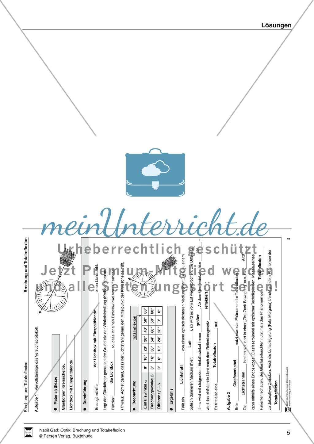 Optik - Brechung und Totelreflexion: Vorlage für Versuchsprotokolle zu Schülerexperimente Preview 5