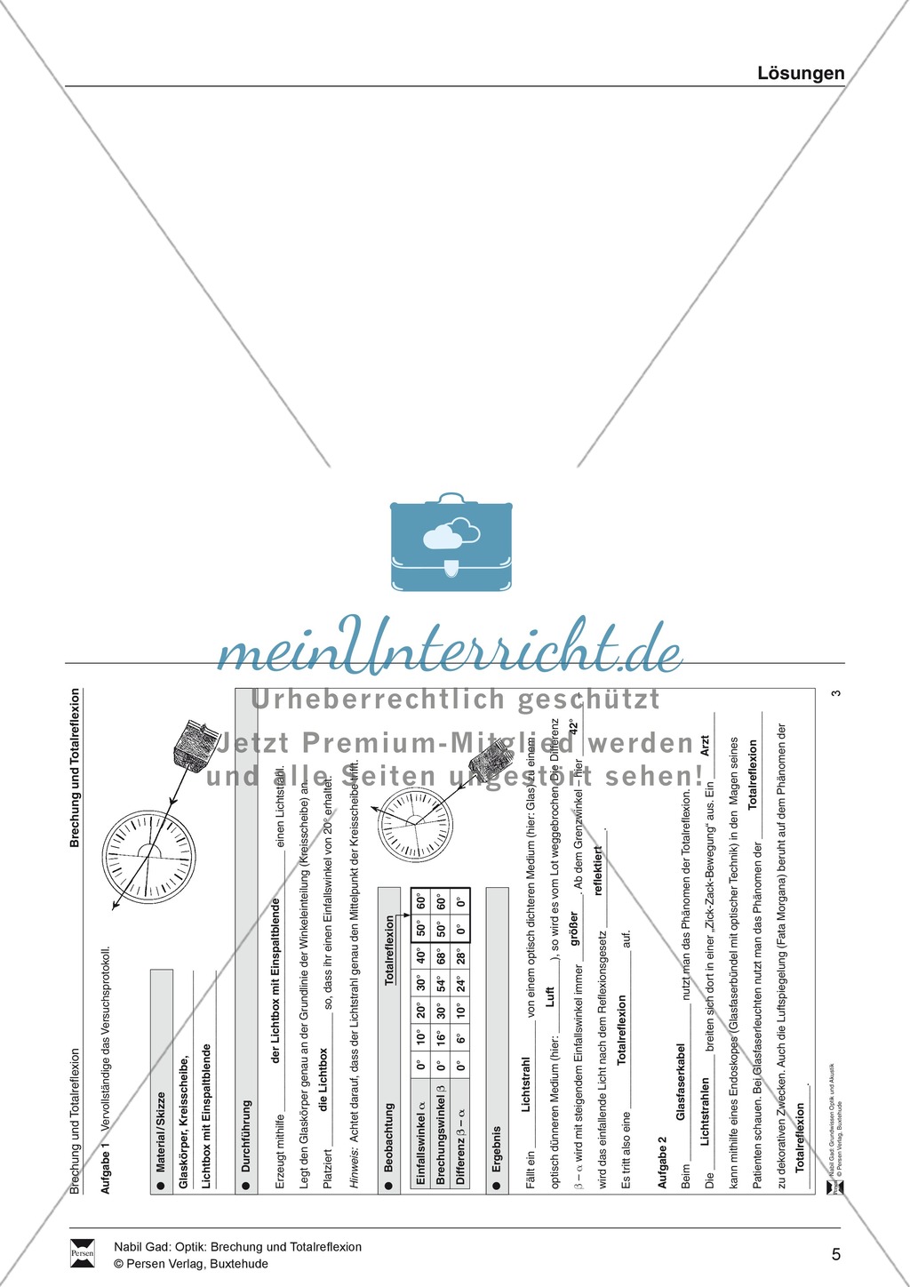 Optik - Brechung und Totelreflexion: Vorlage für Versuchsprotokolle zu Schülerexperimente Preview 5