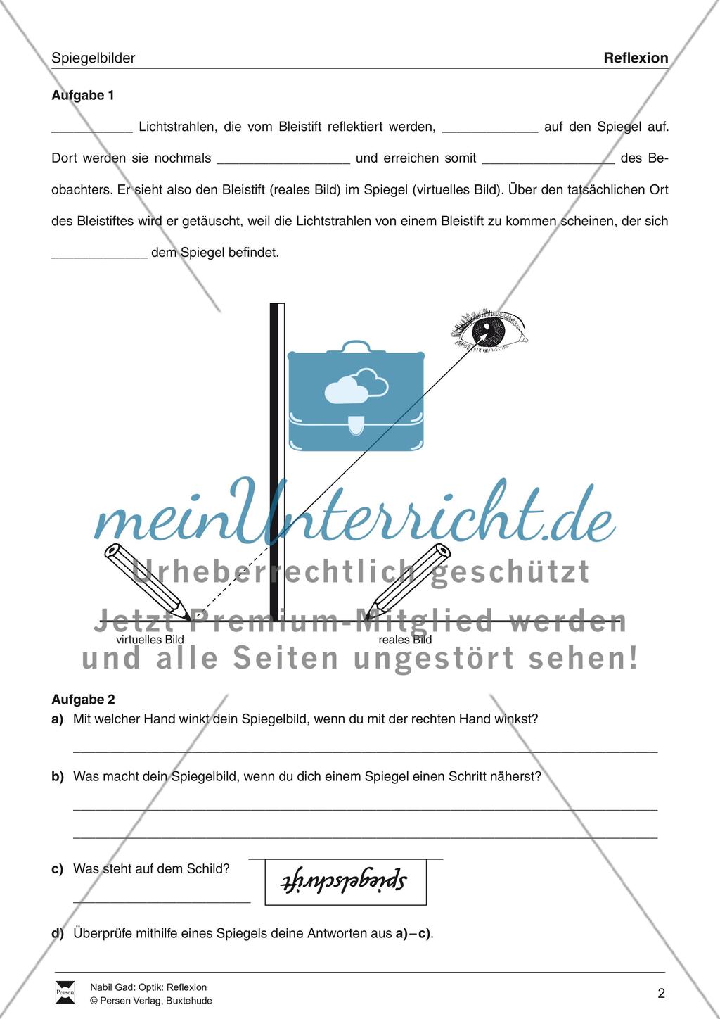 Optik - Reflexion: Lückentexte, Verständnis und Rechenaufgaben mit Lösungen Preview 2