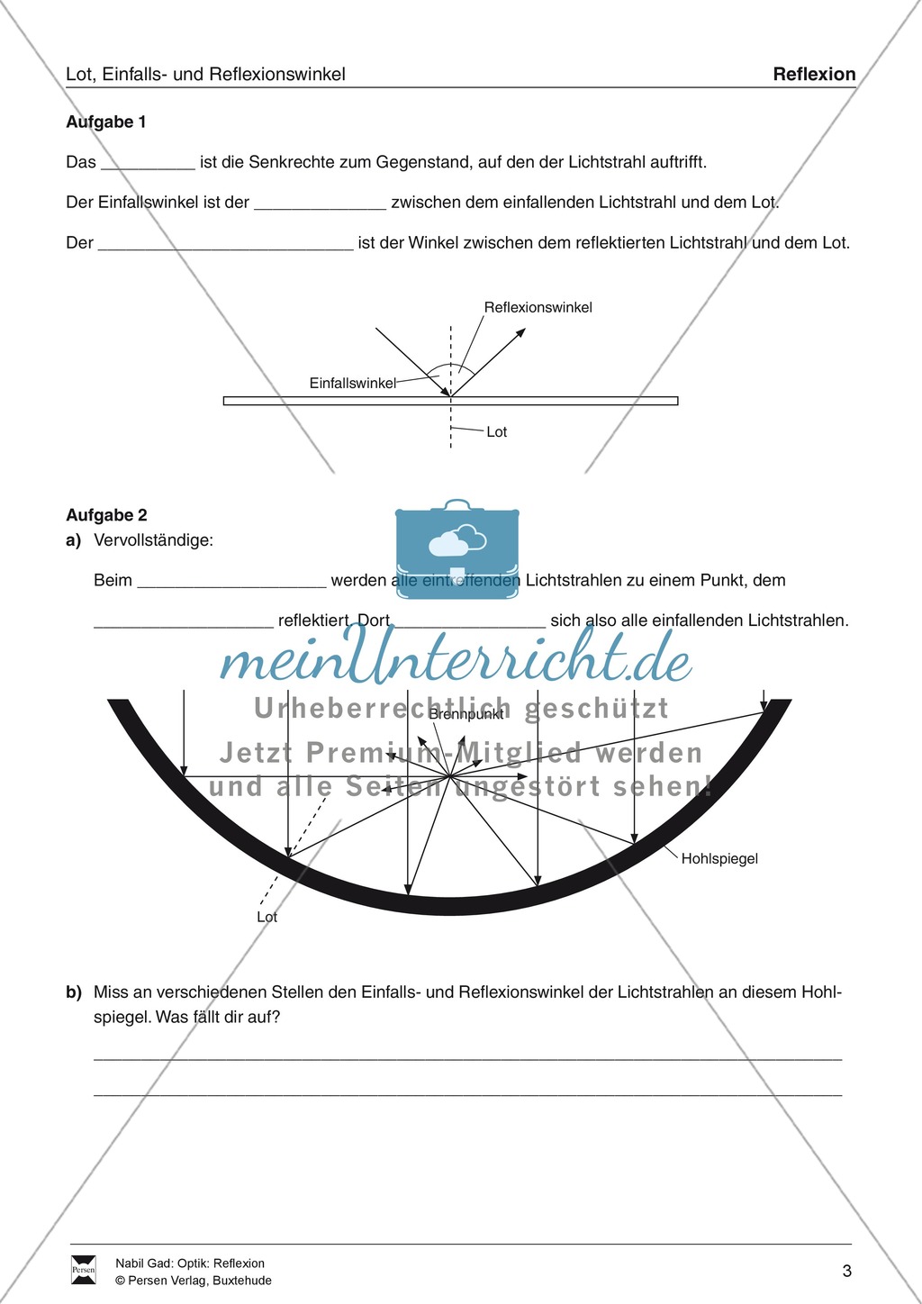 Optik - Reflexion: Lückentexte, Verständnis und Rechenaufgaben mit Lösungen Preview 3