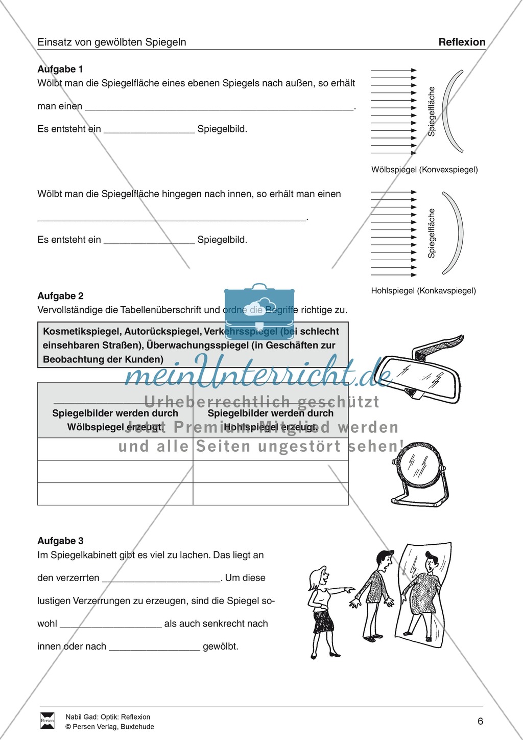 Optik - Reflexion: Lückentexte, Verständnis und Rechenaufgaben mit Lösungen Preview 6