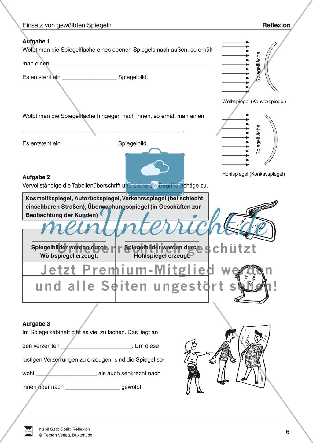 Optik - Reflexion: Lückentexte, Verständnis und Rechenaufgaben mit Lösungen Preview 6