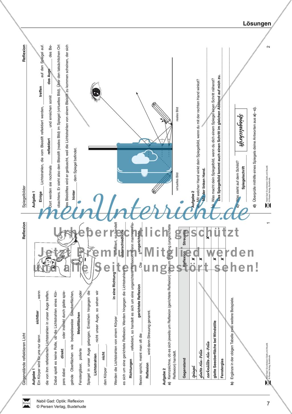 Optik - Reflexion: Lückentexte, Verständnis und Rechenaufgaben mit Lösungen Preview 7