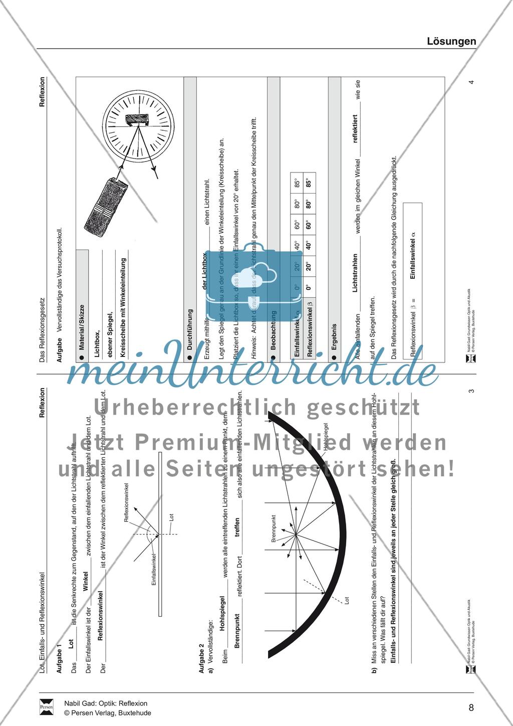 Optik - Reflexion: Lückentexte, Verständnis und Rechenaufgaben mit Lösungen Preview 8