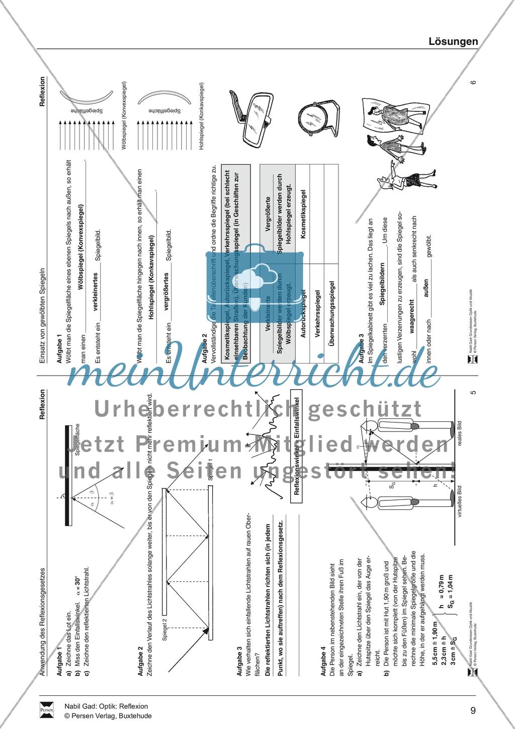 Optik - Reflexion: Lückentexte, Verständnis und Rechenaufgaben mit Lösungen Preview 9