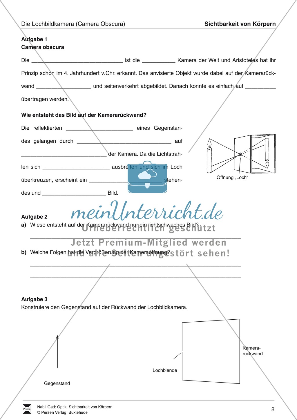 Die Lochbildkamera: Lückentext und Aufgaben Preview 1