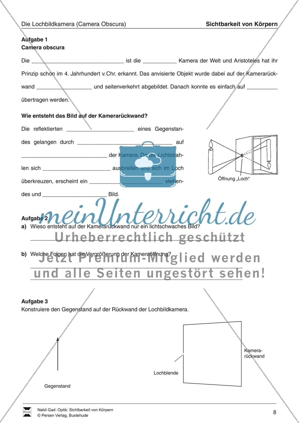 Die Lochbildkamera: Lückentext und Aufgaben Preview 1